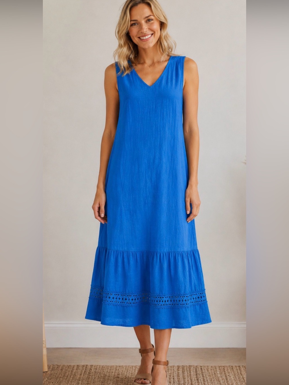Rosemarine Ultramarine Linen Sleeveless Dress